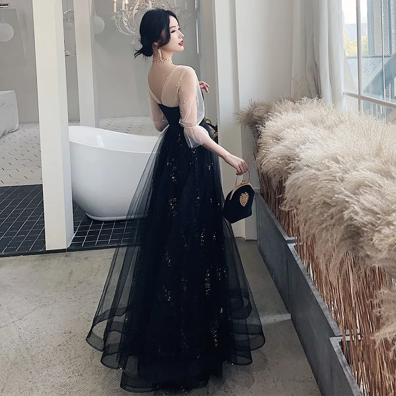 Black Banquet Evening Gowns for Women New Temperament Swing Glitter Prom Party Dresses Evening Dresses Vestidos De Fiesta