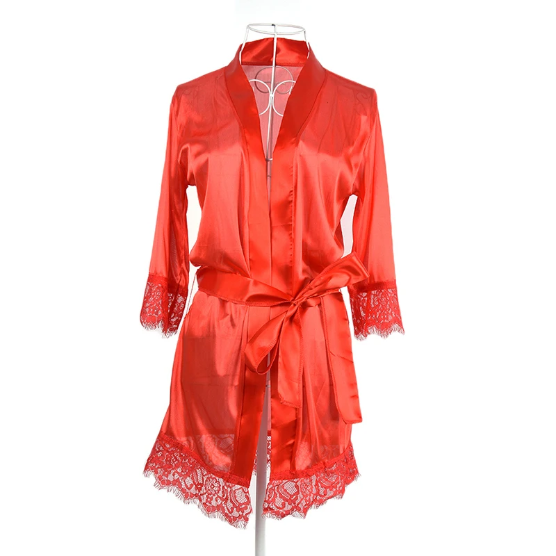 Sexy Wedding Dressing Gown Women Short Satin Bride Robe Lace Silk Kimono Bathrobe Summer Bridesmaid Nightwear Plus Size Peignoi