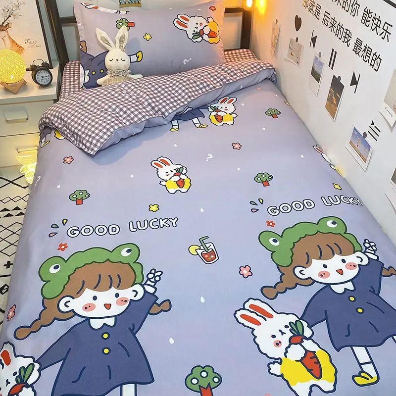 Sanrio Hello Kitty Cotton Bedding Set Cute Double Flat Sheet Duvet Cover Pillowcase Bed Linens Girl Dorm Bedclothes Home Textile