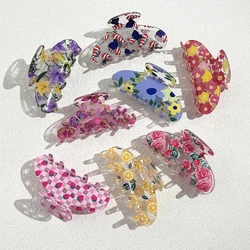 Transparent Colorful Printed Flower Butterfly Lemon Strawberry Hair Clip Claw For Women New Acrylic Barrettes Hair Accessories