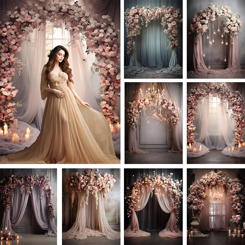 Mehofond 사진 배경 아치, 꽃 창 커튼, 성인 생일, 결혼식, 출산 초상화 장식, 사진 스튜디오 배경