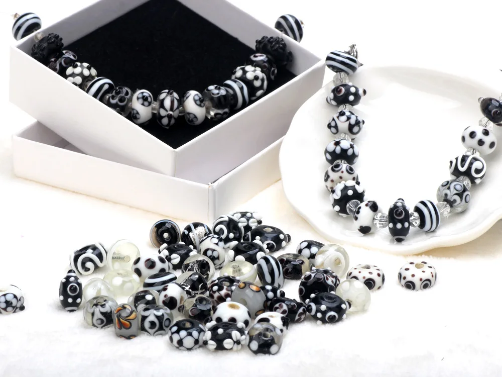 Black Color Series 2/4/6PCS/LOT Mixed Style Handmade Lampwork Glass Beads For Crafts Charm Bracelets/Earring DIY Jewelry Making