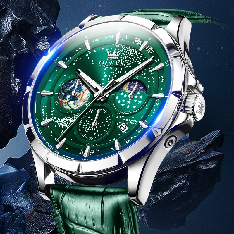 OLEVS Full Green Men's Watch Auto Date Waterproof Man Wristwatches