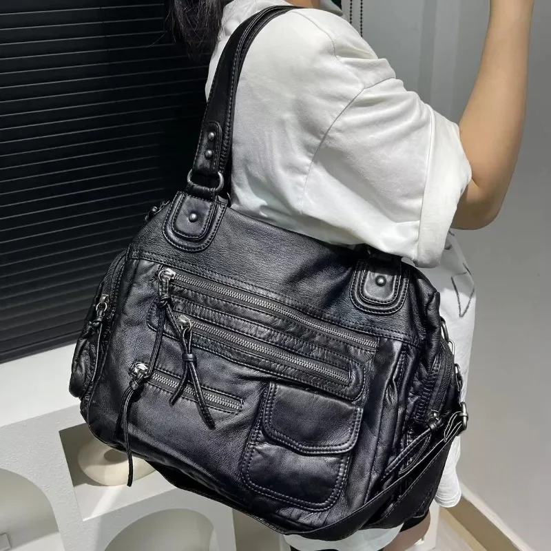 Moda feminina y2k menina quente motocicleta saco grande capacidade lavado angustiado ombro crossbody bolsa