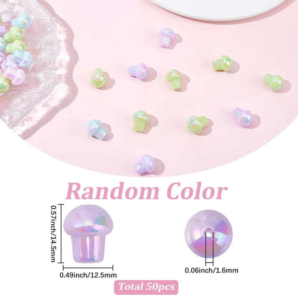 1 Box 50Pcs Acrylic Mushroom Beads Mushroom Shaped Beads Plastic Opaque Color Plant Vegetable Food Loose Spacers for Jewelry