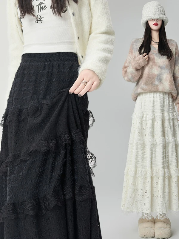 

Балетная юбка, женская зимняя юбка-тортик, сказочная юбка, кружевная длинная юбка трапециевидной формы с высокой талией, эластичная талия, повседневная одежда