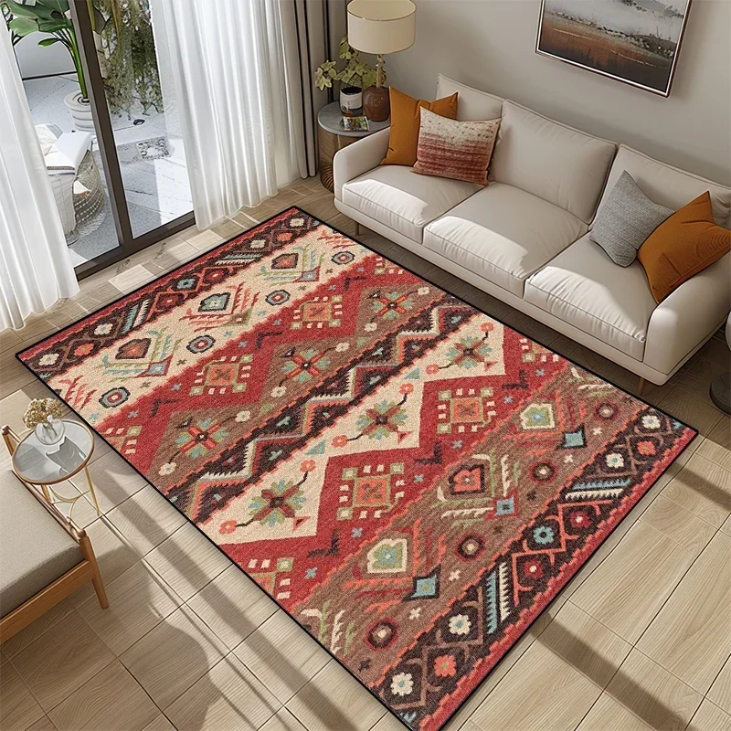 Ethnic Style Bedroom Carpet Persian American Retro Carpets Large Area Living Room Decoration Rugs Cloakroom Lounge Mat Washable