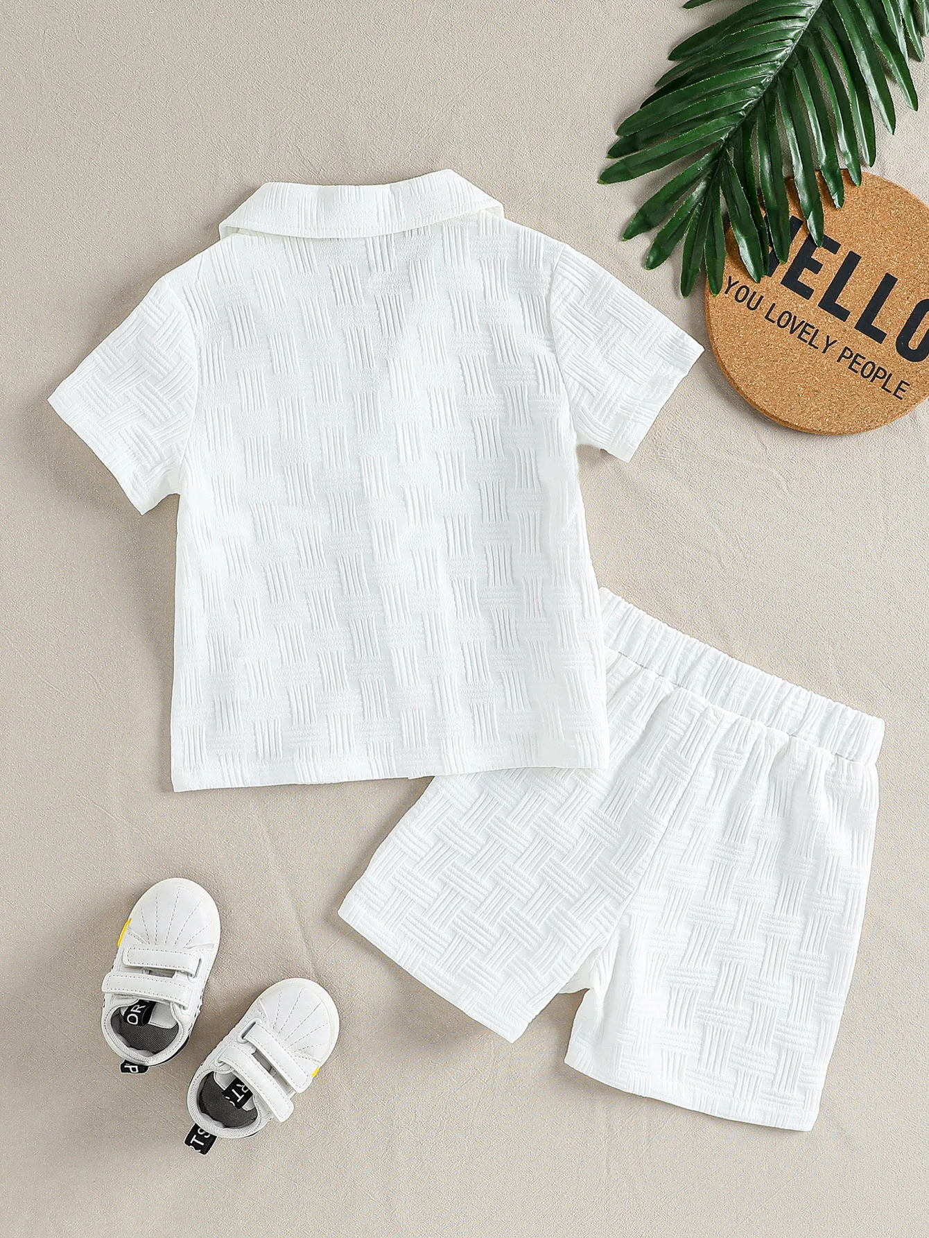 Baby Boys Solid Plaid Outfit Toddlers Summer Autumn  Lapel Short Sleeve Single-Breasted Tops Shorts Set For 1-6Y Daily Casual