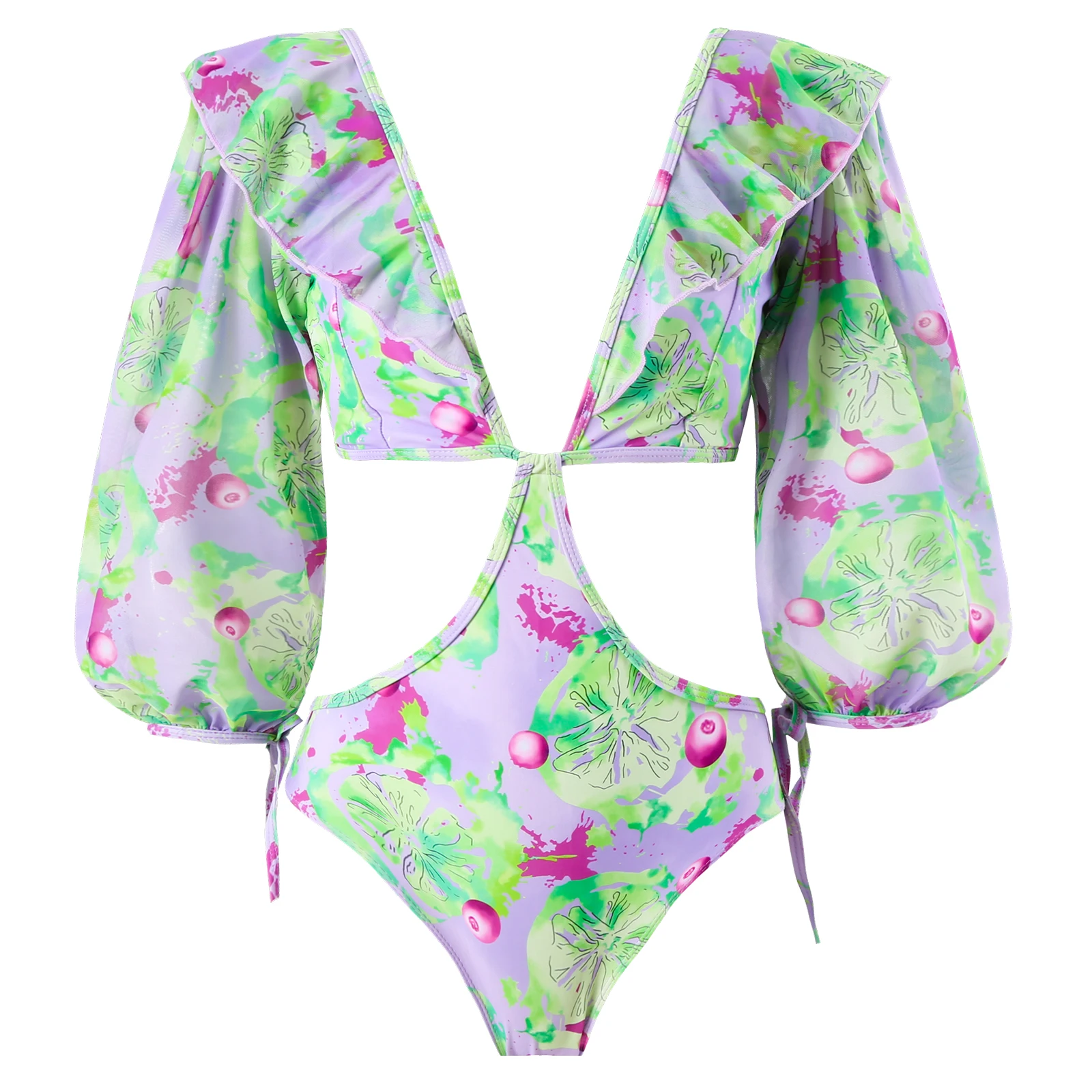 Fashion Floral Colorblock Print One-Piece Swimsuit Set With Skirt Tight Women's Bandage Green Summer Beach Wear 2023 Luxury