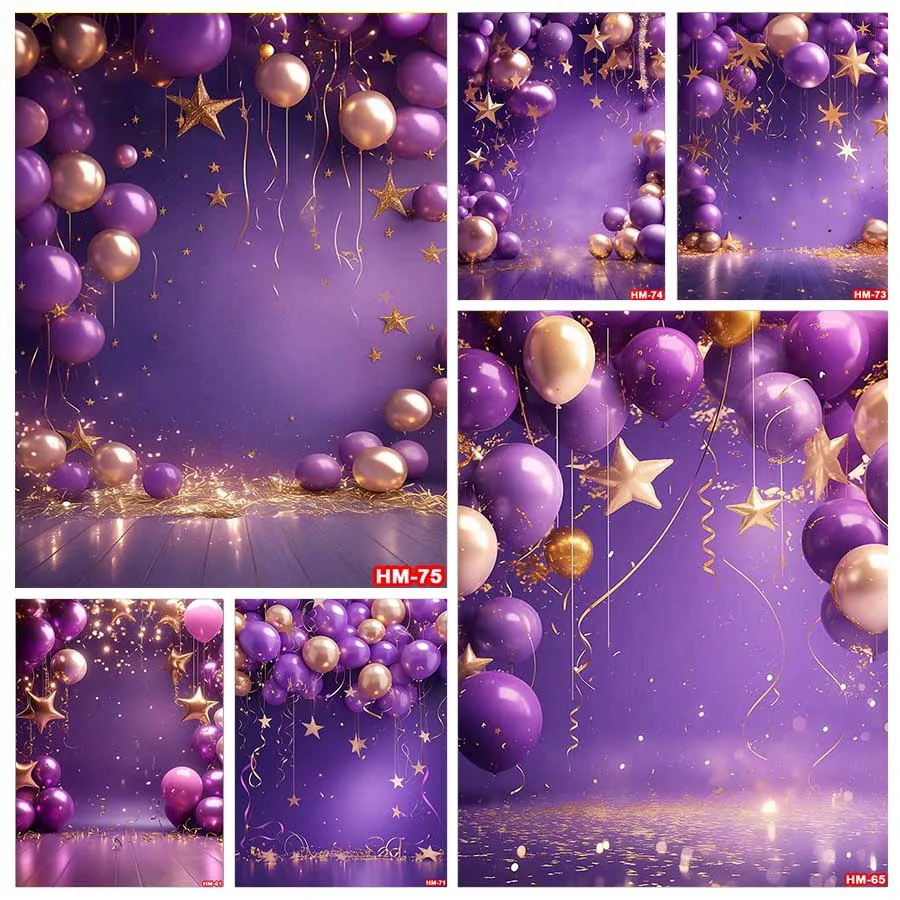 

Birthday Photographic Backgrounds Baby Shooting Props Twinkle Stars Purple Balloons Backdrops Photography Room Decorations