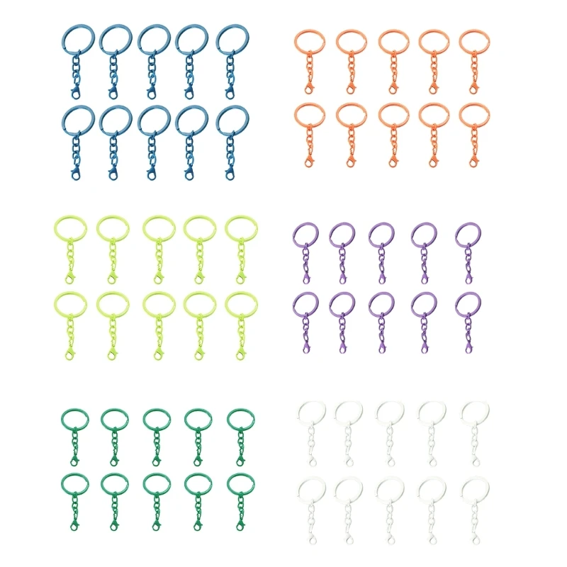 10Pcs Colorful Key Ring Key Chain Round Split Keyfob Keyrings With Jump Ring for Keychain Pendant DIY Jewelry Making Accessories