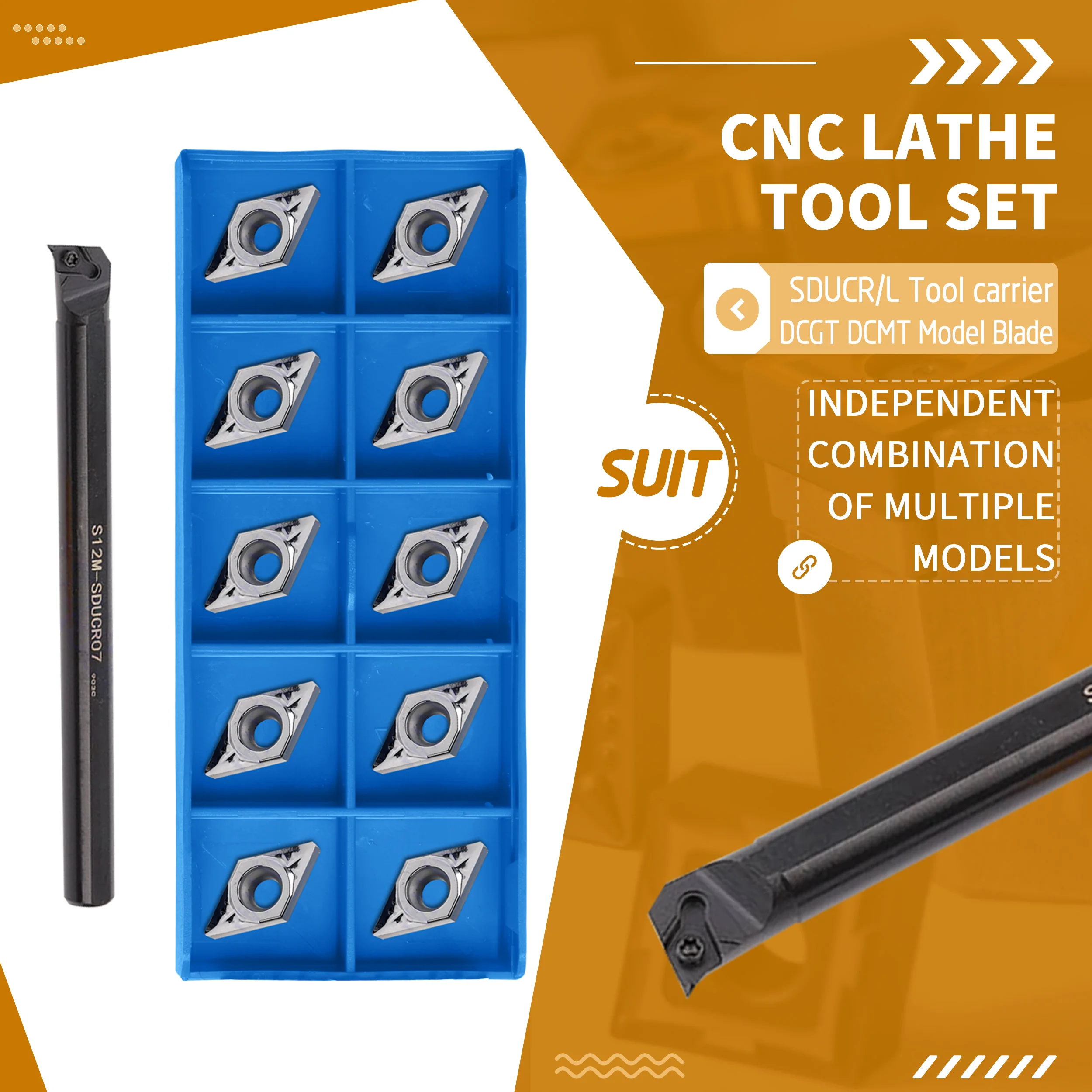 1Pc S08K-SDUCR07 S10K S12M S16Q CNC Lathe Internal Turning Tool Holder +10Pcs DCGT DCMT Machine Tools Carbide Blade Firm Durable