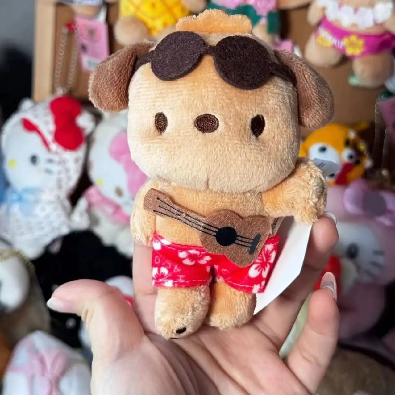 Nuovo Sanrios hawaiano pelle nera carino Pochacco peluche bambola portachiavi ciondolo cartone animato Pochacco borsa accessori regalo giocattoli