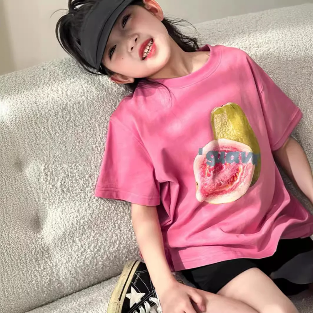 korean girls short sleeve 2024 summer clothes new children's foreign style t-shirt children's loose top korean cartoon tide