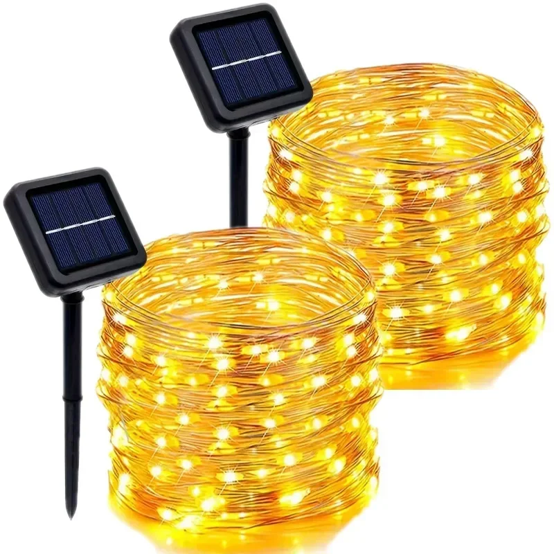 LED Solar Fairy Lights Outdoor Solar Lichtslingers Waterdicht 8 Modi Koperdraad Knipperlichten voor Tuin Bruiloft Decor