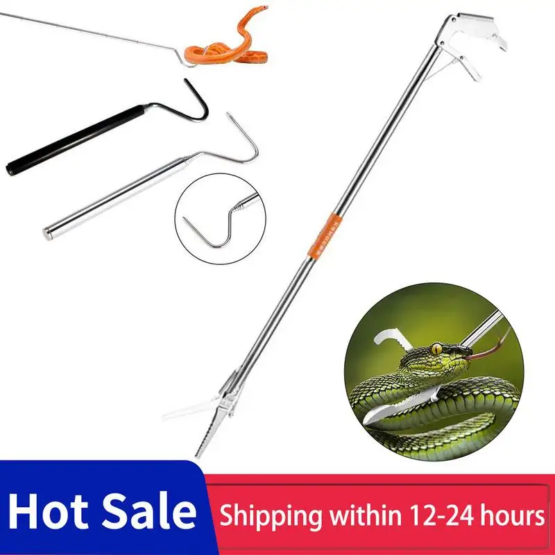 Snake Stick Reptile Grabber Snake Tong Stainless Steel Snake Catcher Multifunctional Foldable Snake Tong Grabber Tool For