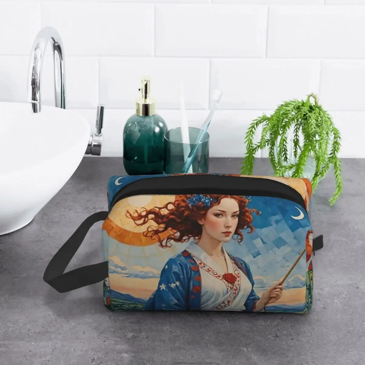 Lady Liberty's Mosaic Sunrise Makeup Bag for Women Travel Cosmetic Organizer Storage Toiletry Bags image 6