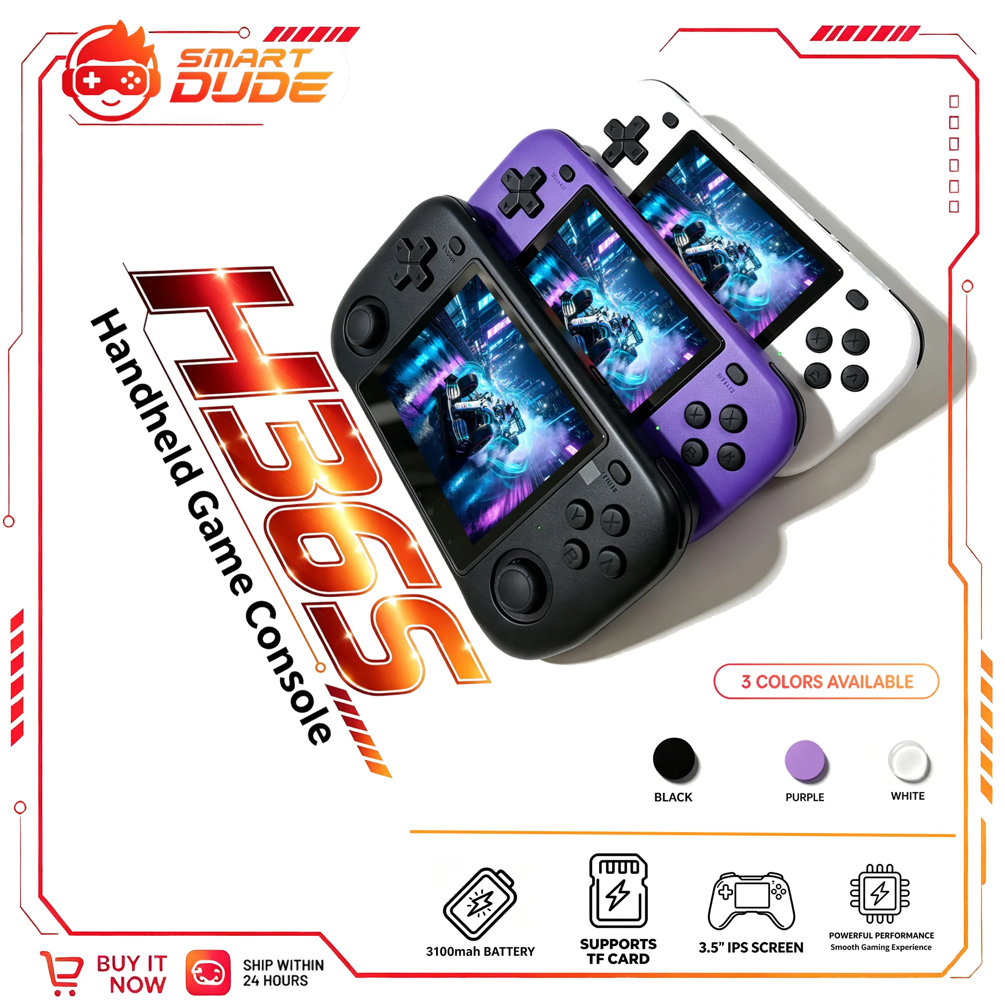 جهاز ألعاب محمول SMARTDUDE H36S بتصميم كلاسيكي مع شاشة IPS مقاس 3.5 بوصة، نظام باتوسيرا، ذاكرة 64 جيجابايت/128 جيجابايت، جهاز ألعاب محمول