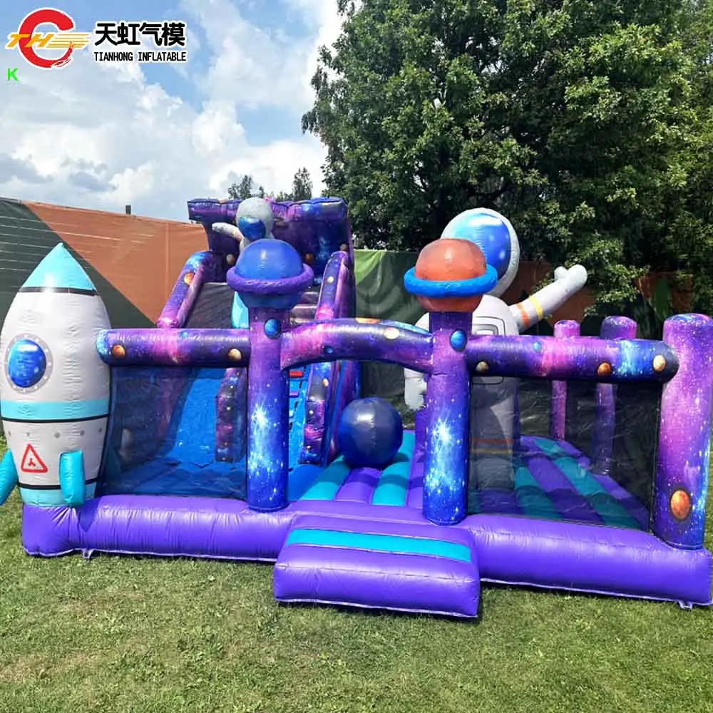 슬라이드 우주비행사 우주 테마 탄력 있는 성을 가진 6x4m 상업적인 팽창식 경비원 운동장