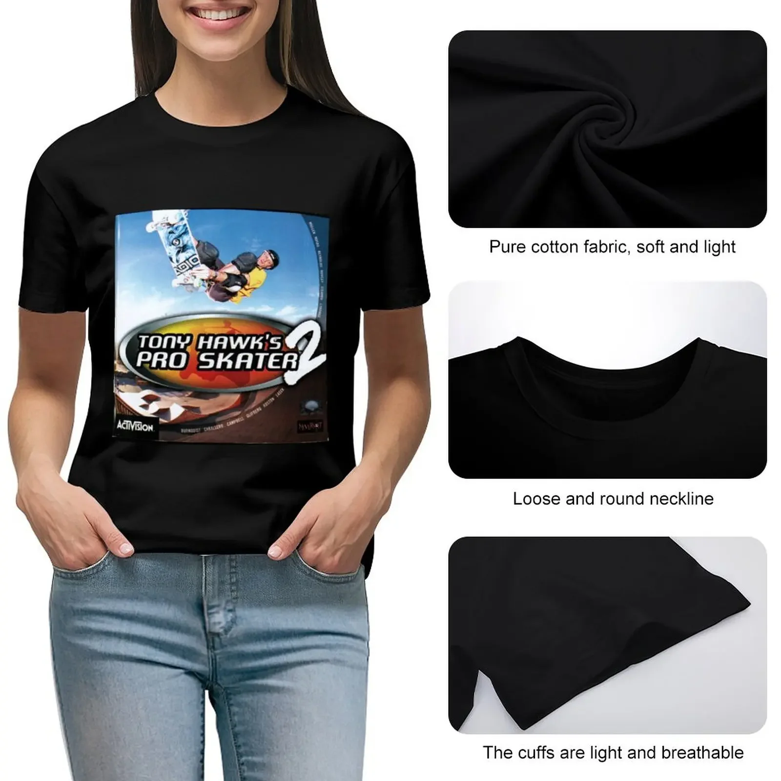 Tony Hawk Pro Skater 2 เสื้อยืดเหงื่อความงามเสื้อผ้า plus ขนาดเสื้อยืดขนาดใหญ่สําหรับผู้หญิง