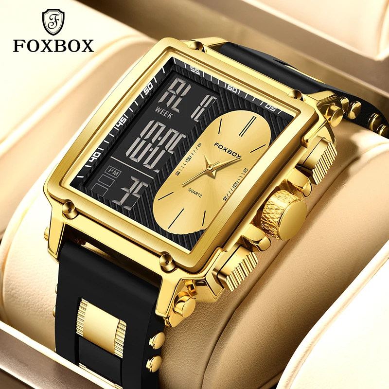

FOXBOX 2024 New Fashion Watch Men Digital Dual Display Quartz Men Watches 30m Waterproof Luminous Male Wristwatches Reloj Hombre