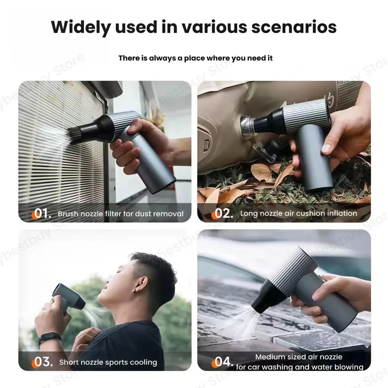 X7 منفاخ عنيف 500 جرام قوة النفخ 40 مللي متر محرك بدون فرشاة X7 مروحة توربو مع 4 فوهات الرياح منفضة الهواء لتنظيف لوحة مفاتيح الكمبيوتر #4