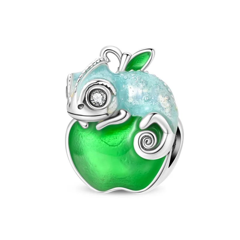 

Original 925 Sterling Silver Chameleon Apple Charms Bead Dangle For Women Girls Sisters Fine DIY Birthday Jewelry Pretty Gifts