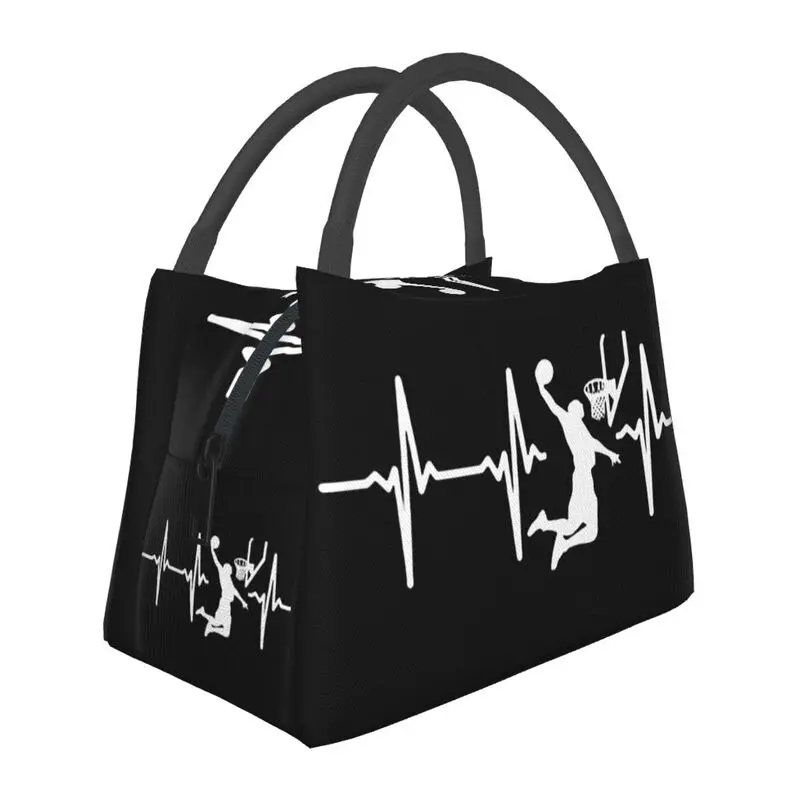 

Basketball Heartbeat Insulated Lunch Bags for Women Basketballer Resuable Thermal Cooler Bento Box Hospital Office