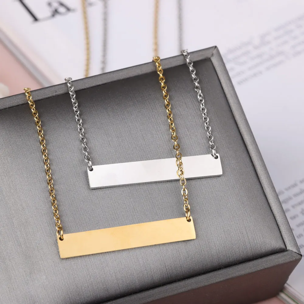 Stainless Steel 40mm Bar Engraved Pendant Necklace 4 Colors Customized Name Necklace For Women Men Personalized Jewelry Gift