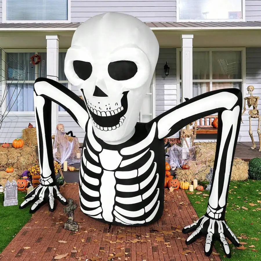 Joyfy 5.5 FT Long Halloween Inflatables Outdoor Decorations, Skeleton Halloween Decor Blow Up Yard Decorations With LEDs, Inflat