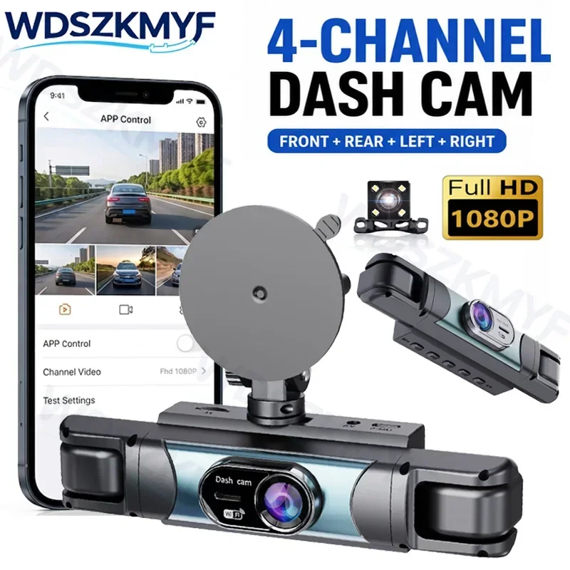 New 3/4 Camera Wifi Car DVR FHD 1080P Dashcam for car way Front Left Right Rear dash cam Loop Recording back box 24h Parking