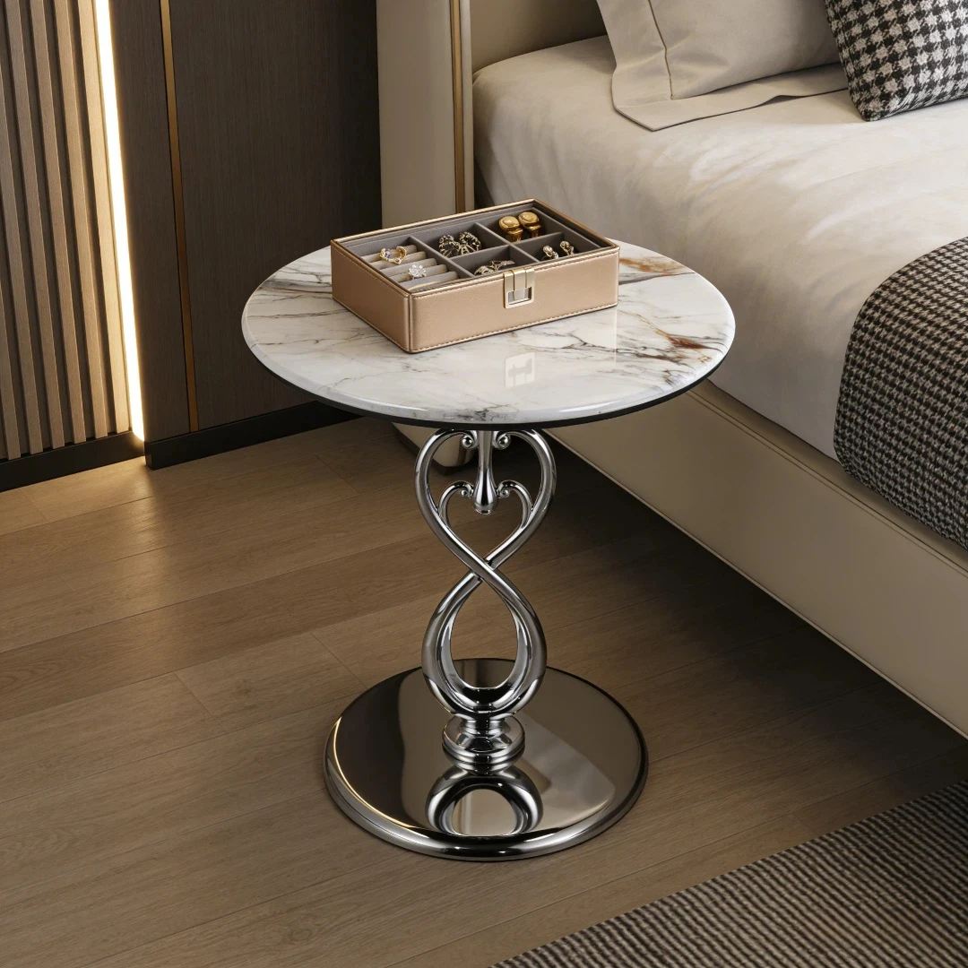 Light-Luxury-Style Quartz-Stone Coffee Table with Metal Frame Mobile Design for Living Room Bedroom Hotels & Small Spaces