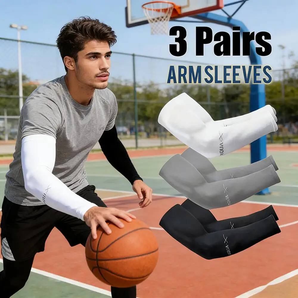 

3 пары модных унисекс-рукавов из ледяного шелка для защиты от солнца летом, идеально подходят для активного отдыха, например, для езды на велосипеде, вождения, рыбалки