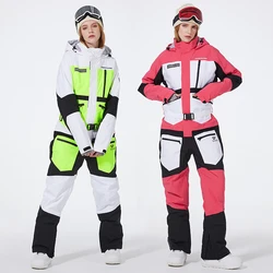 Winter Warm Women One Piece Snowsuit Hooded Waterproof Female Ski Clothes Outdoor Mountain Woman Snowboard Jumpsuit