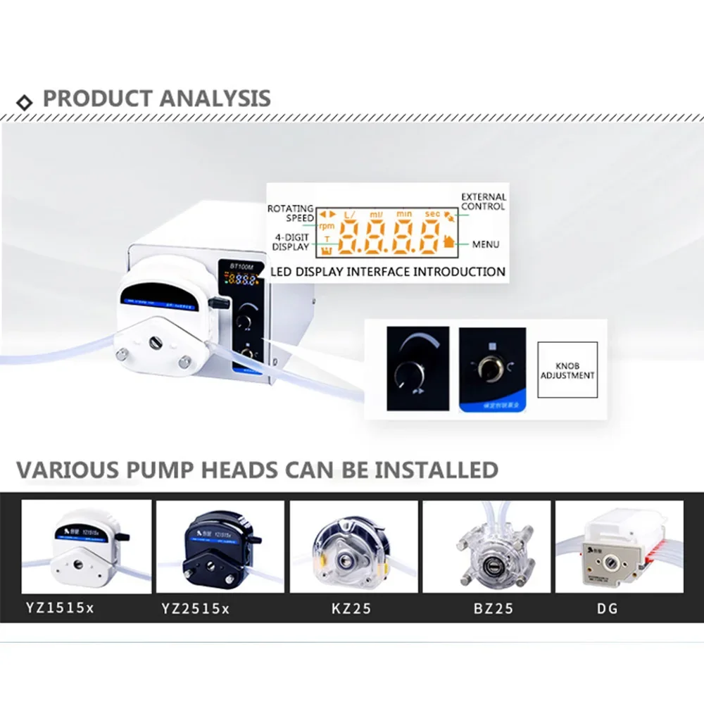 110V 220V LED Digital Peristaltic Pump BT100M Double Channels Liquid Transfer 0.1-100rpm