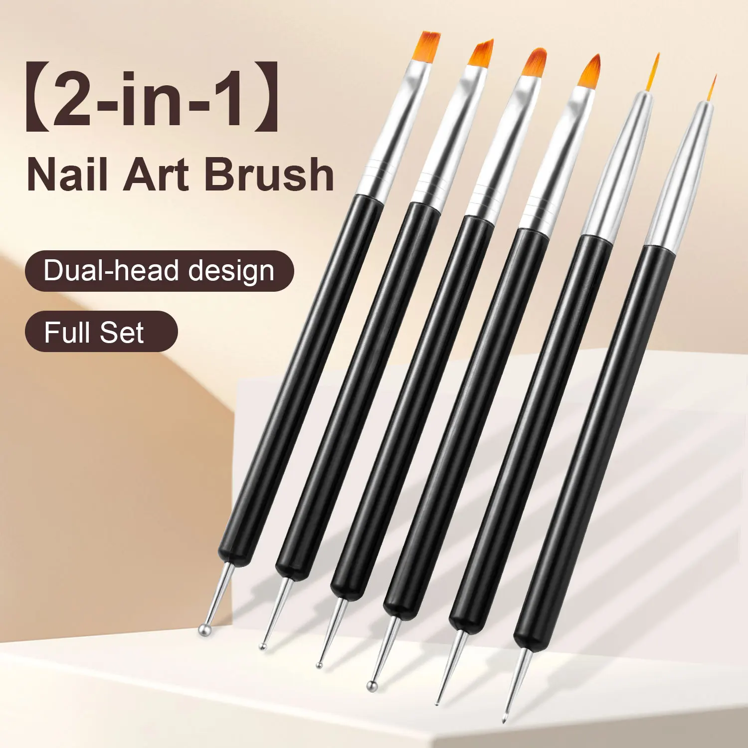 6PCS Dual-Ended Nail art Pinsel Set Punktierung Werkzeuge Nylon Liner/Flach/Runde Pinsel für Acryl/Gel Polnischen Nägel Malerei Pinsel Set