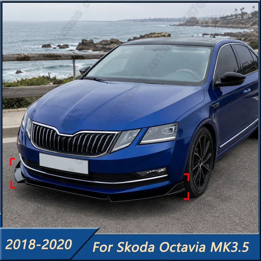 

For Skoda Octavia MK3.5 2018 2019 2020 Car Front Lip Spoiler 3Pcs Bumper Splitter Diffuser Gloss Black Accessories