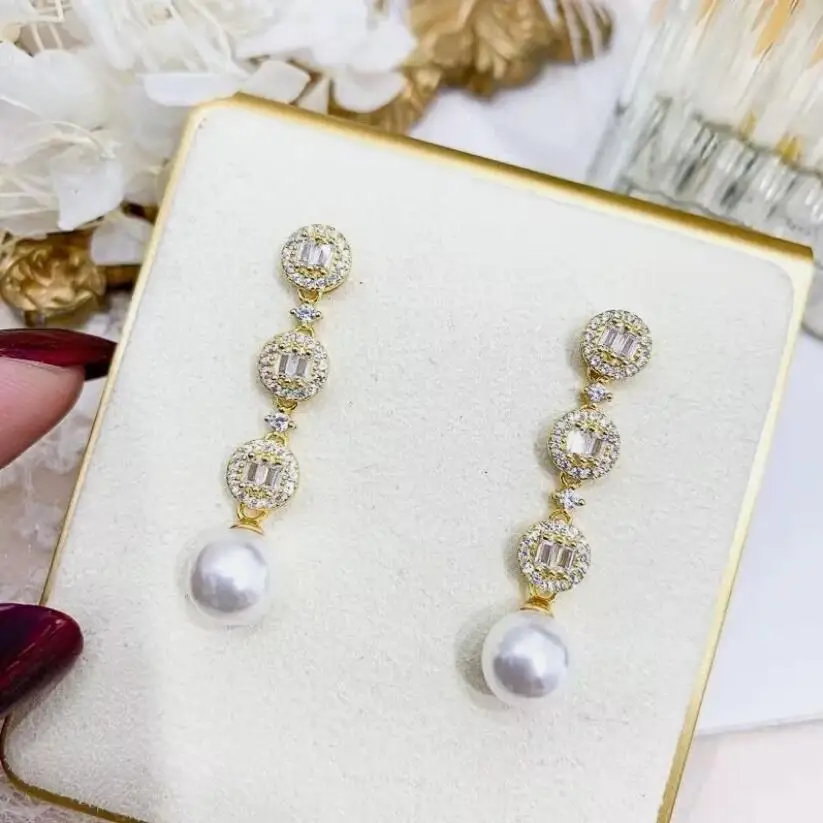 

gorgeous south sea round 9- 10mm 10-11mm white pearl dangle earring 925s