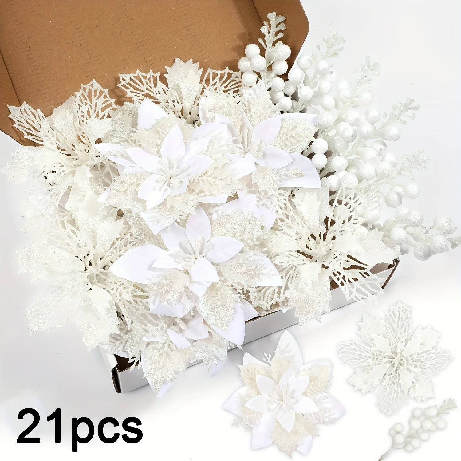 21 Stück künstliche Blumen, Beerenstrauß, Weihnachtsdekoration, Vase für Zuhause, Raumdekoration, künstliche Blumen, Girlande, Ornament-Zubehör – Detail 13