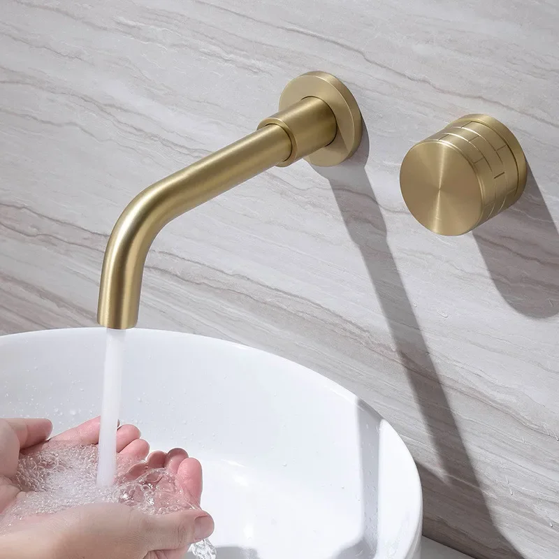 

Brushed Gold Basin Faucet Bathroom In-Wall Black Hot and Cold Bathroom Sink Tap Basin Mixer Tap Set