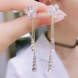 Boucles d'oreilles longues en cristal de cheminée pour femme, lune, étoile, fleur, biscuits, pendentif de mariage, mode coréenne, bijoux