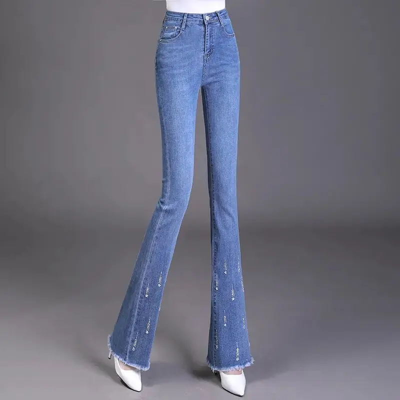 Модные женские прямые джинсовые брюки с высокой талией в Корейском стиле