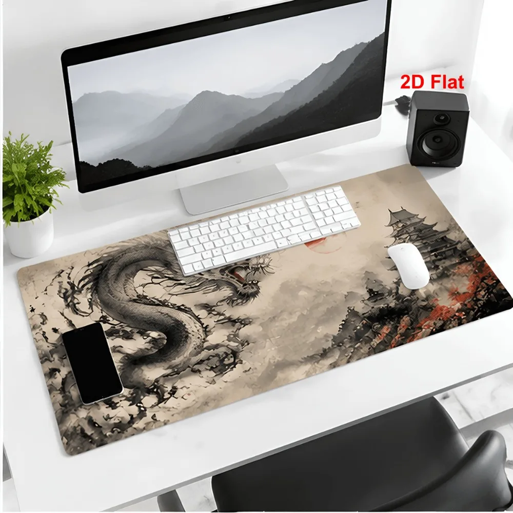 The Japanese ink dragon castle printed simple tablecloth is suitable for office workers and gamers alfombrillas para escritorio