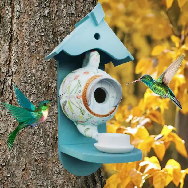 

Resin Bird Houses For Outside Hangable Bird Feeder For Outdoor Colorful Decorative Bird Houses Cute Bird Feeder For Yard Garden