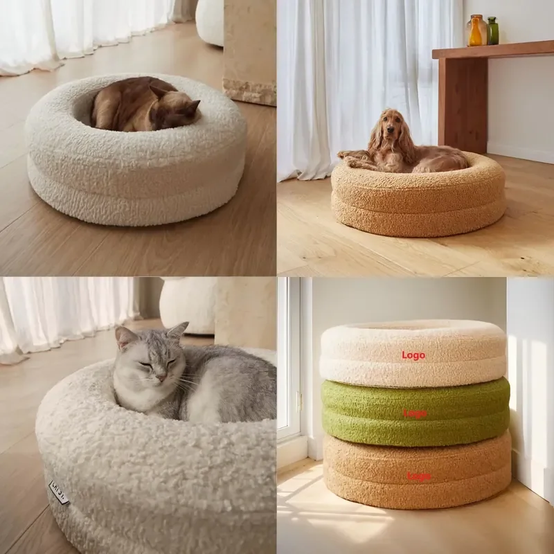 OEM ODM Pet Round Plush Nest Bed for Cats & Dogs Thickened Warm Removable Washable Winter Use