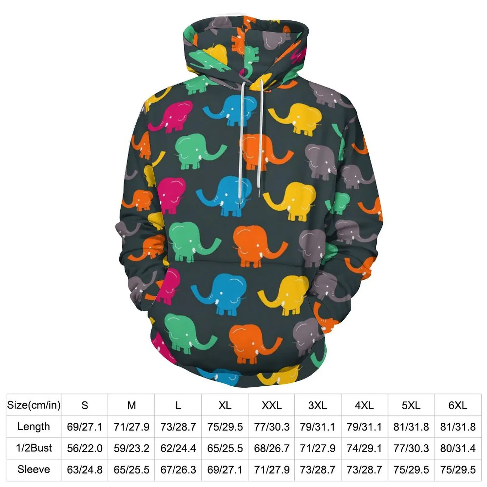 Baby Elephant Loose Hoodies Colorful Animal Elegant Hoodie Couple Long Sleeve Oversize Street Style Pattern Hooded Sweatshirts