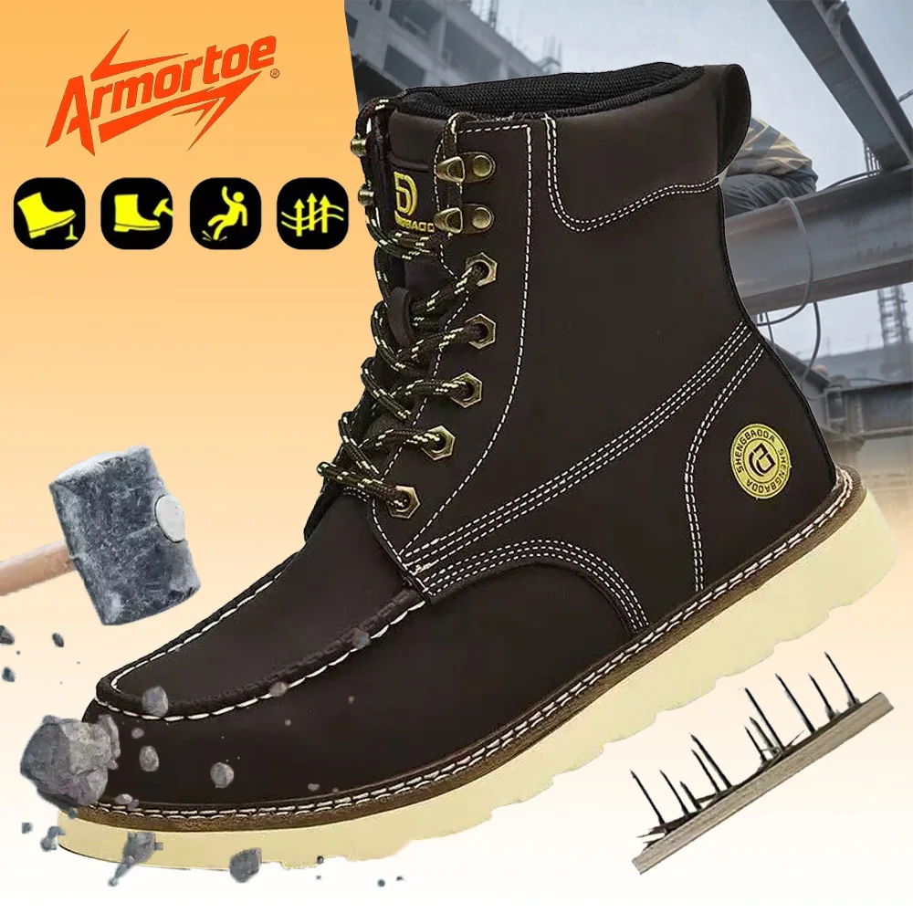 

ArmorToe Steel Toe Work Boots High Top Puncture Resistant Durable Welding Safety Shoes For Outdoor Hiking Work #Armor2735