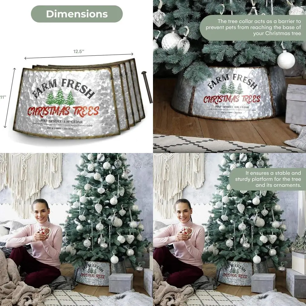 

Регулируемая металлическая юбка-стойка для рождественской елки для маленьких и больших деревьев — воротник в деревенском стиле для искусственных и настоящих Tr