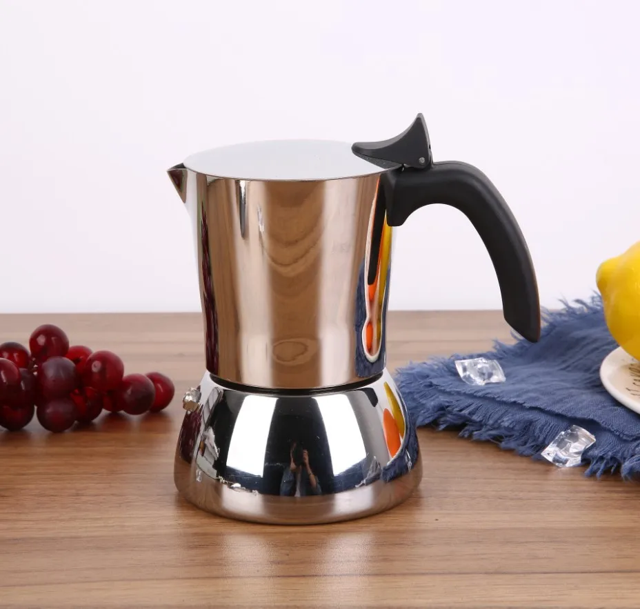 304 Aço Inoxidável Moka Pot, Extrato Italiano, Preto Espresso Pot, Tampa Inferior, Espessamento Máquina De Café, Novo