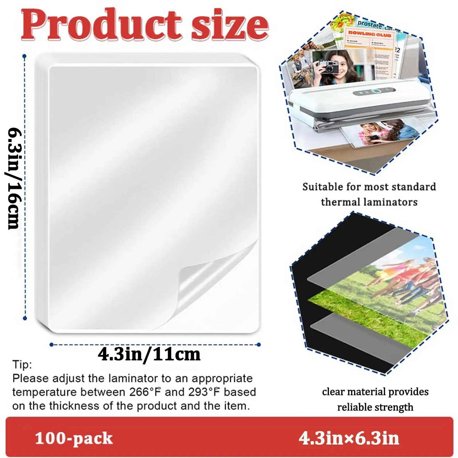 100 Sheets 4.3×6.3in Thermal Laminating Pouches, Clear Laminator Sheets, Waterproof & Anti-Fog Laminating Sleeves for Documents,